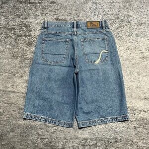 Vintage Drunknmunky Jorts 32 Blue Embroidered Y2K Baggy Grunge Jean Shorts